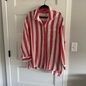 Old Navy Red and White Striped Button Down Shirt